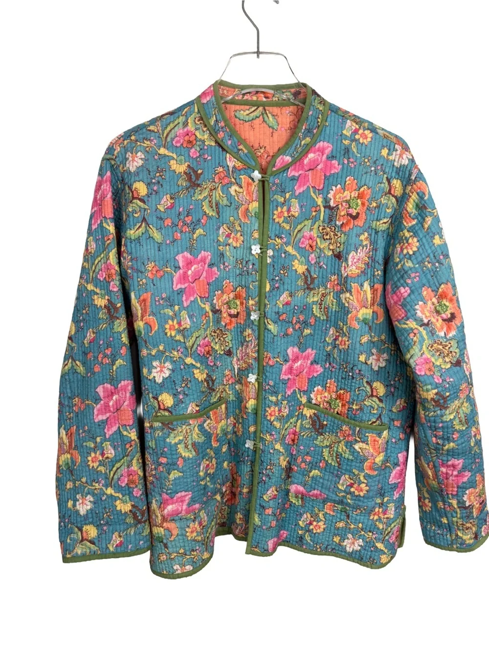Quilted Jacket Reversible Floral Print Cottagecore Gardencore Boho Size M/L